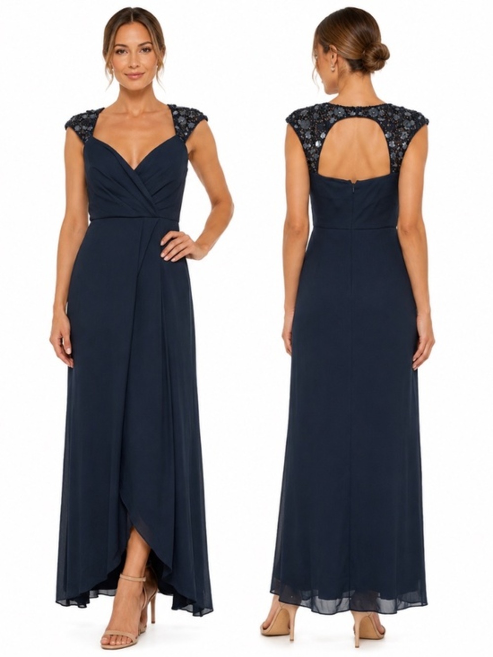 Adrianna Papell - Bead Yoke Chiffon Mermaid Gown